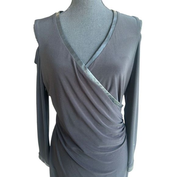 Laundry Women's Wrap Front Cold Sholder Long Sleeves Dress Black Size L - Picture 8 of 16